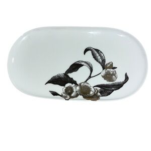 Caskata dogwood China platter 12” oval made in usa white black 23k gold paint